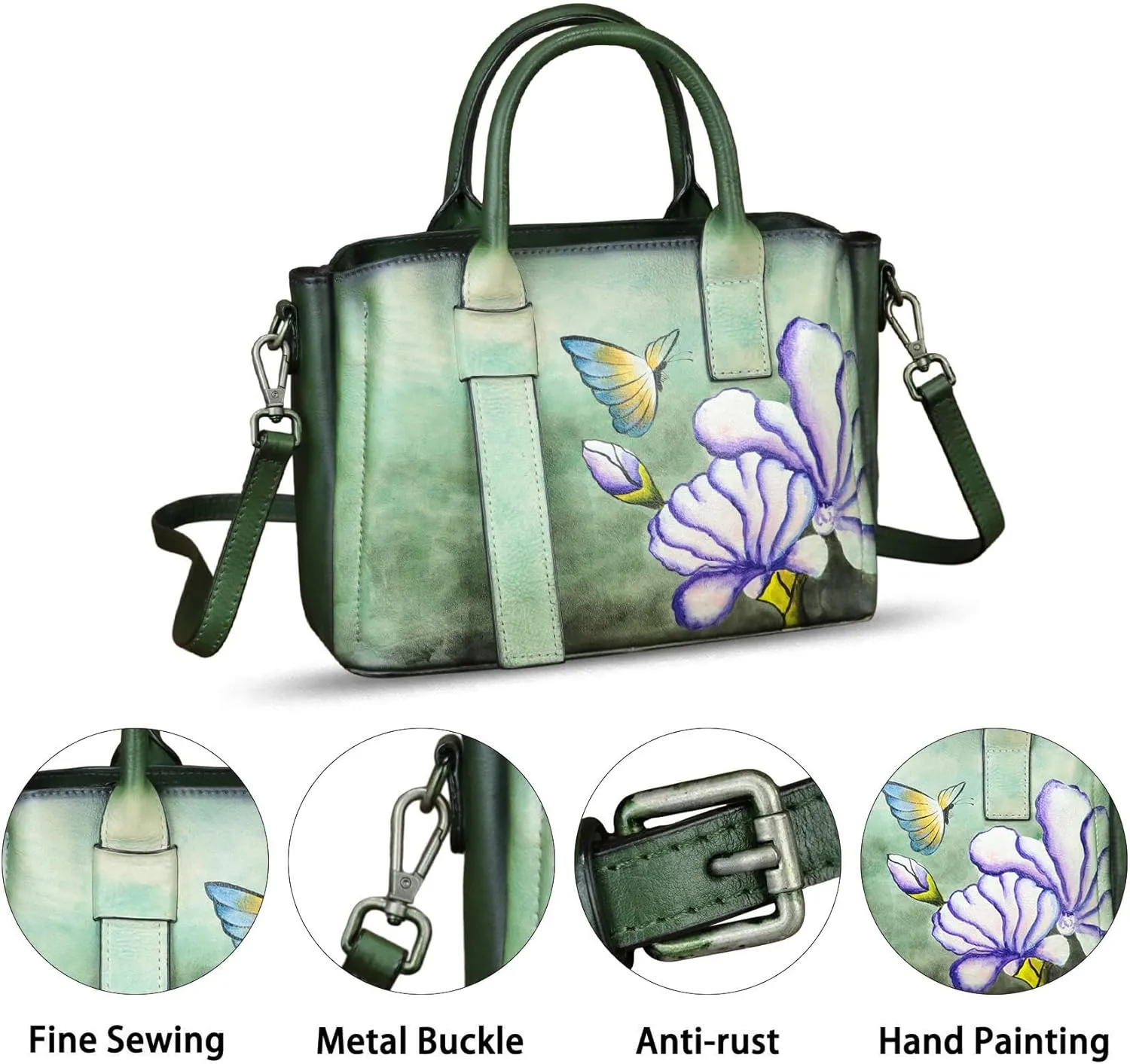 Genuine Leather Satchel for Women Hand Painted Leather Handbag Top Handle Bags Handmade Purse Crossbody Bag