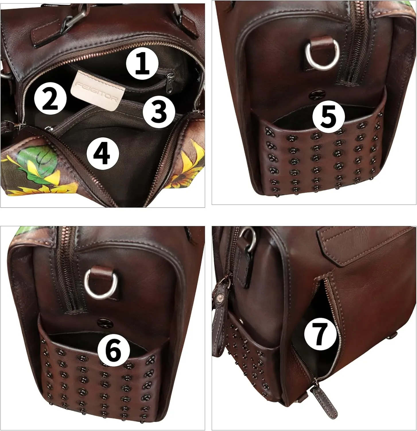 Genuine Leather Satchel for Women Hand Painted Purse Crossbody Handbag Top Handle Bags Handmade Convertible Backpack