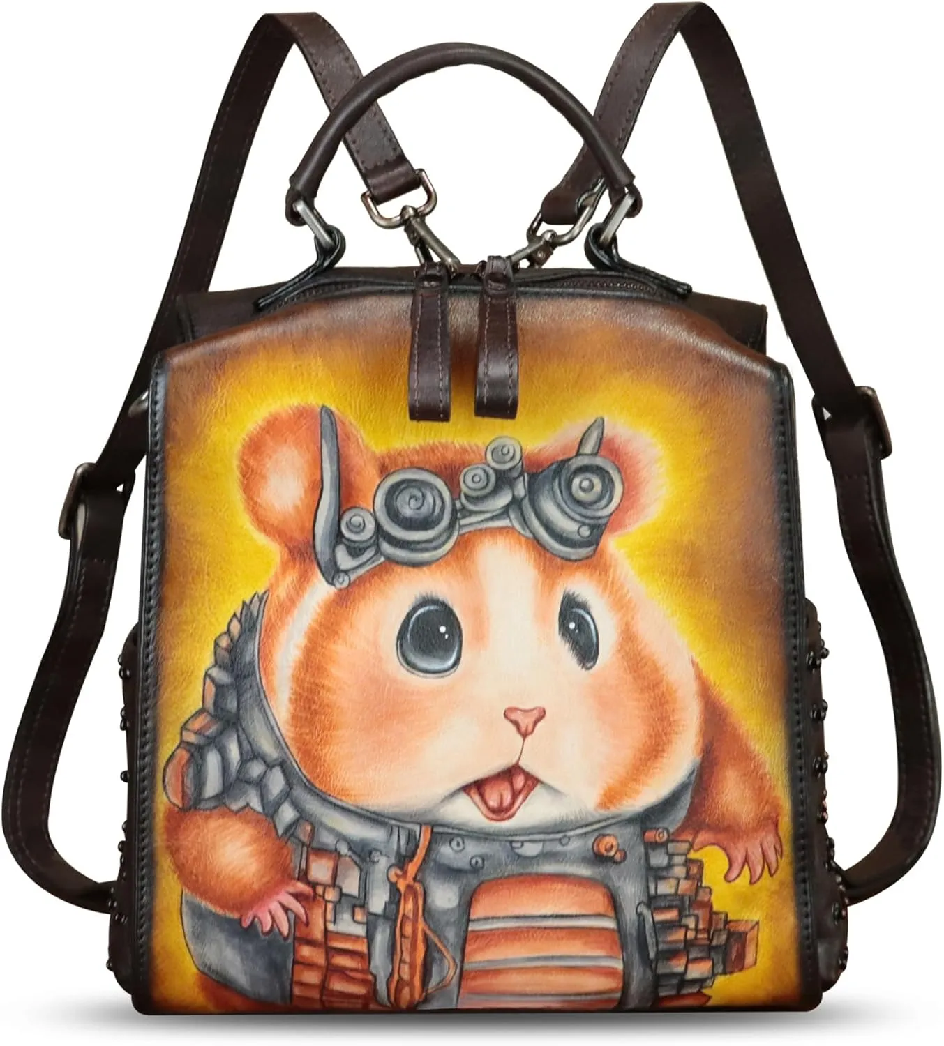 Genuine Leather Satchel for Women Hand Painted Purse Crossbody Handbag Top Handle Bags Handmade Convertible Backpack