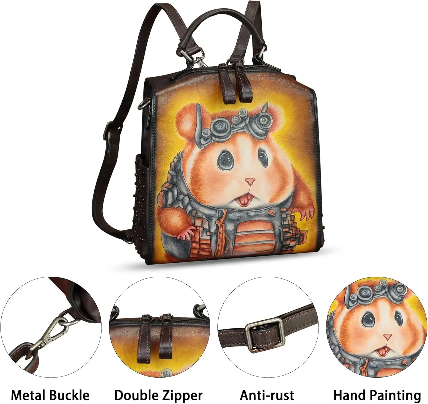 Genuine Leather Satchel for Women Hand Painted Purse Crossbody Handbag Top Handle Bags Handmade Convertible Backpack