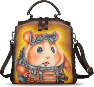 Genuine Leather Satchel for Women Hand Painted Purse Crossbody Handbag Top Handle Bags Handmade Convertible Backpack