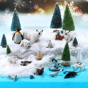 Gerrii 34 Pcs Arctic Animals Figurines Set Diorama Kit 15 Polar Animals Figurines 9 Pine Trees 4 Icebergs 1 Igloo 1 Fake Snow Blanket 4 Blue Tissue Paper Realistic Ocean Sea Miniature Projects Gift