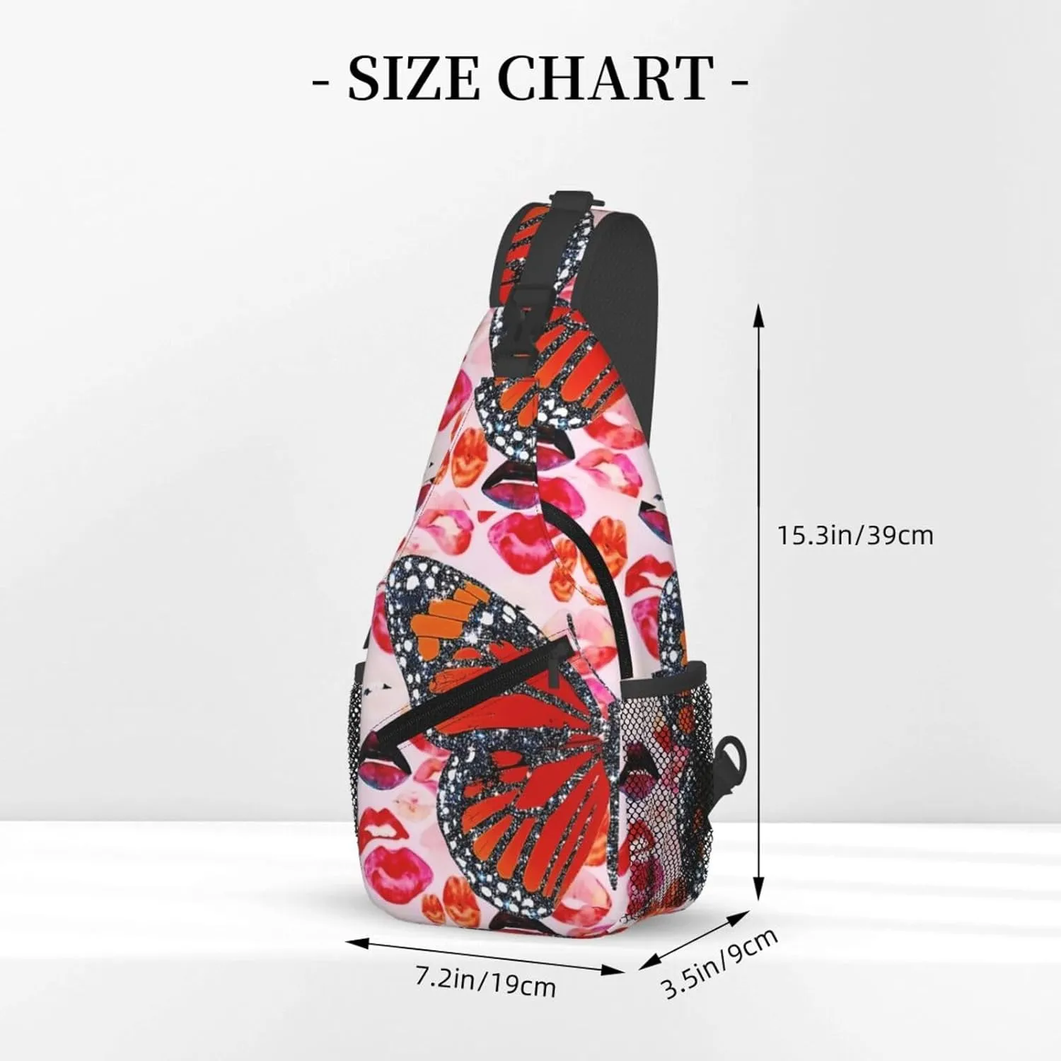 Glitter Butterfly Lips Collage Chest Sling Bag Crossbody Shoulder Backpack Bag Gym Cycling Daypack Travel Hiking Cross Bag
