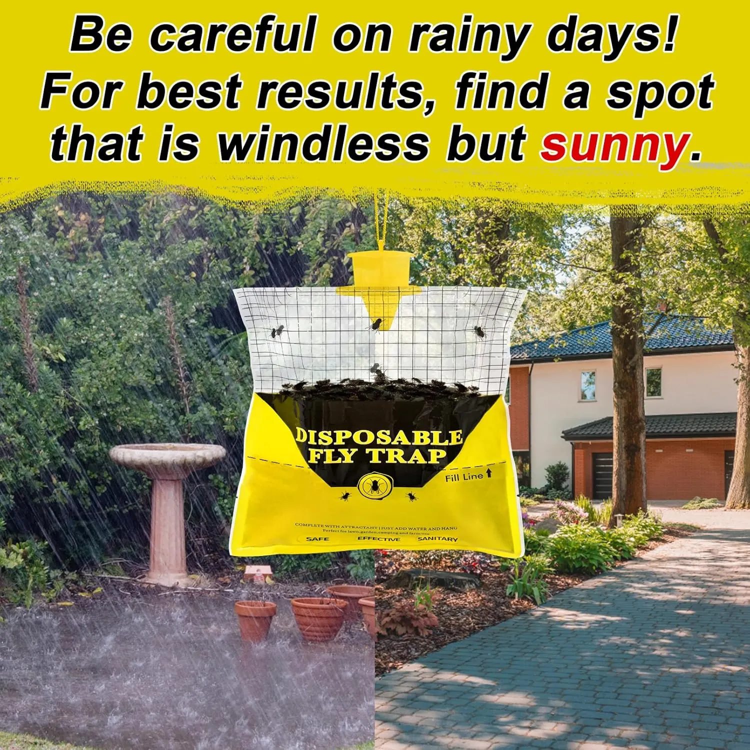 Glovv Fly Traps Outdoor Hanging with Bait, 10 Pack Disposable Flies Bags Hunter Ranch Trap, Control Bug Catcher Killer Repellent for Stable Horse Barn & Farm