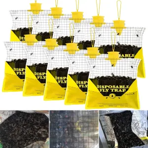 Glovv Fly Traps Outdoor Hanging with Bait, 10 Pack Disposable Flies Bags Hunter Ranch Trap, Control Bug Catcher Killer Repellent for Stable Horse Barn & Farm