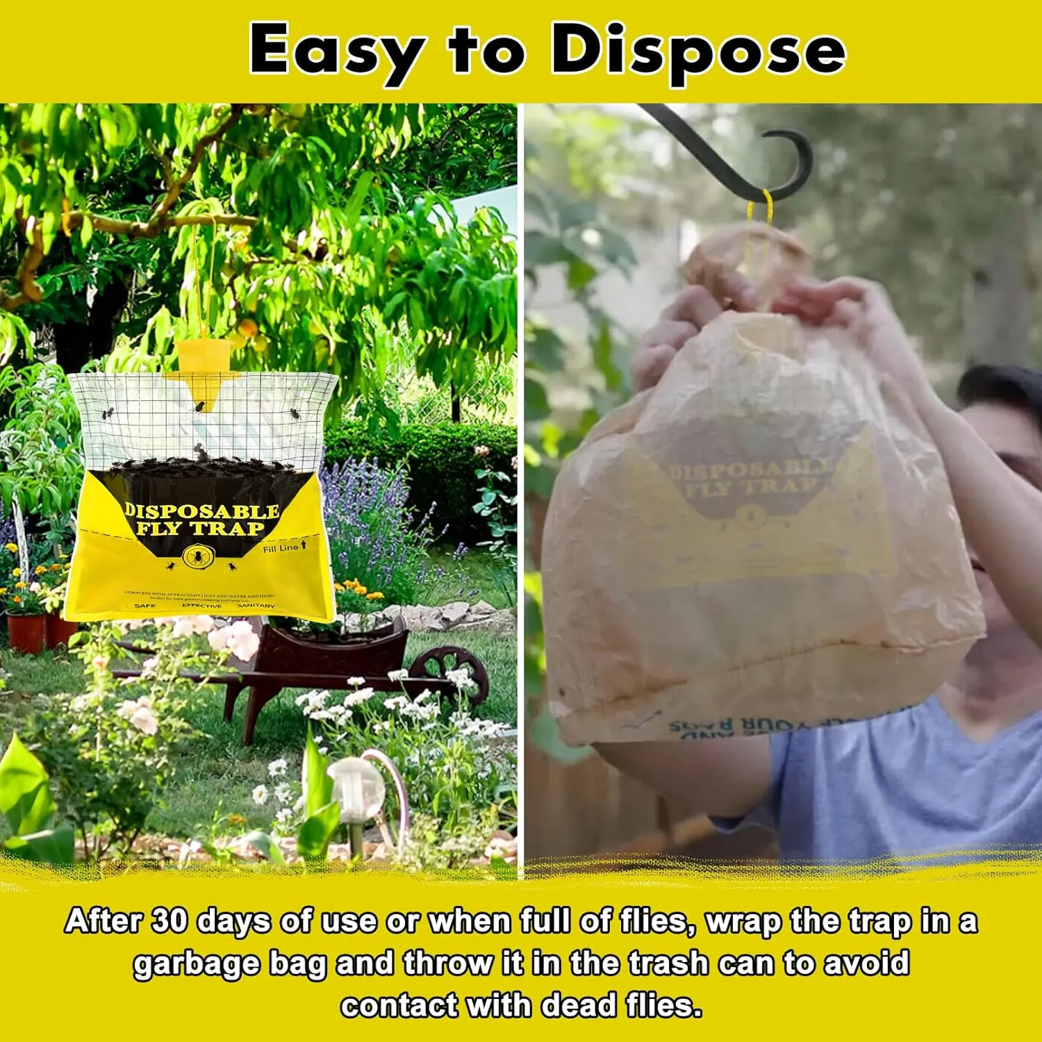 Glovv Fly Traps Outdoor Hanging with Bait, 12 Pack Disposable Flies Bags Hunter Ranch Trap, Control Bug Catcher Killer Repellent for Stable Horse Barn & Farm