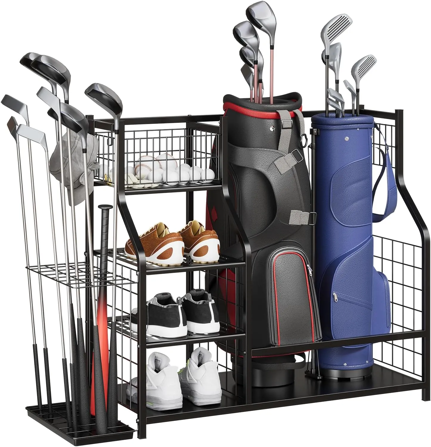 Golf Bag Organizer,Golf Storage Organizer for Garage,Sports Equipment Organizer,Golf Storage Rack with Baskets,Hooks