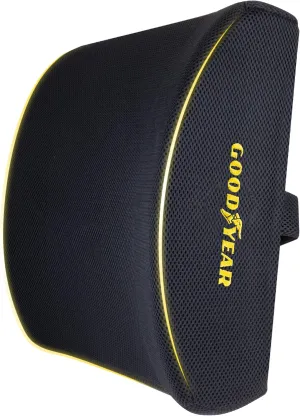 Goodyear Pure Memory Lumbar Support Pillow – Premium Memory Foam Back Support Cushion for Office Chair, Car Seat & Recliner – Ergonomic Lower Back Relief, Breathable Mesh Cover, Adjustable Strap