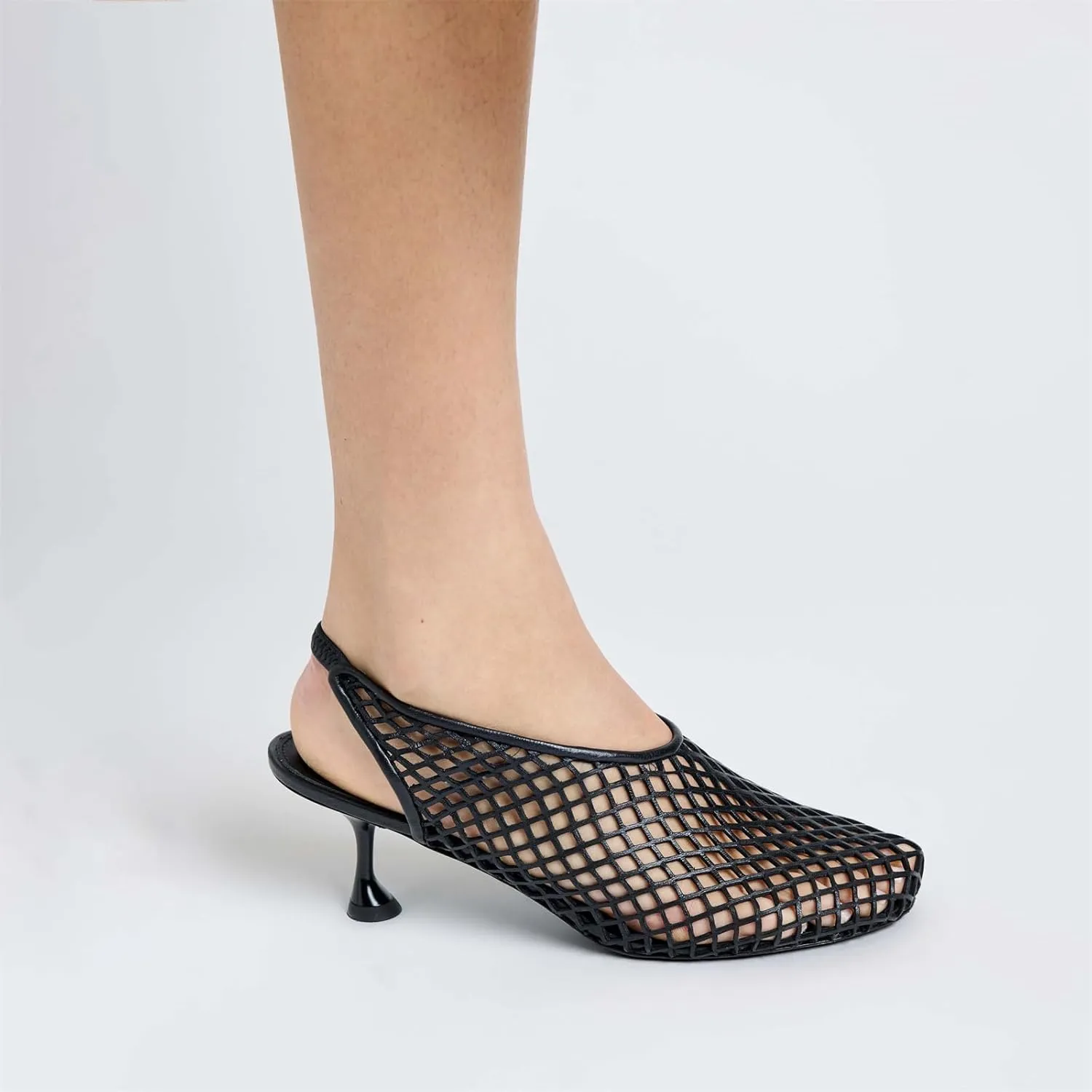 Goolita Perforated Mesh Slingback Heels For Women, Closed Round Toe Kitten Heels Pumps Elastic Slip On Dress Pumps Shoes