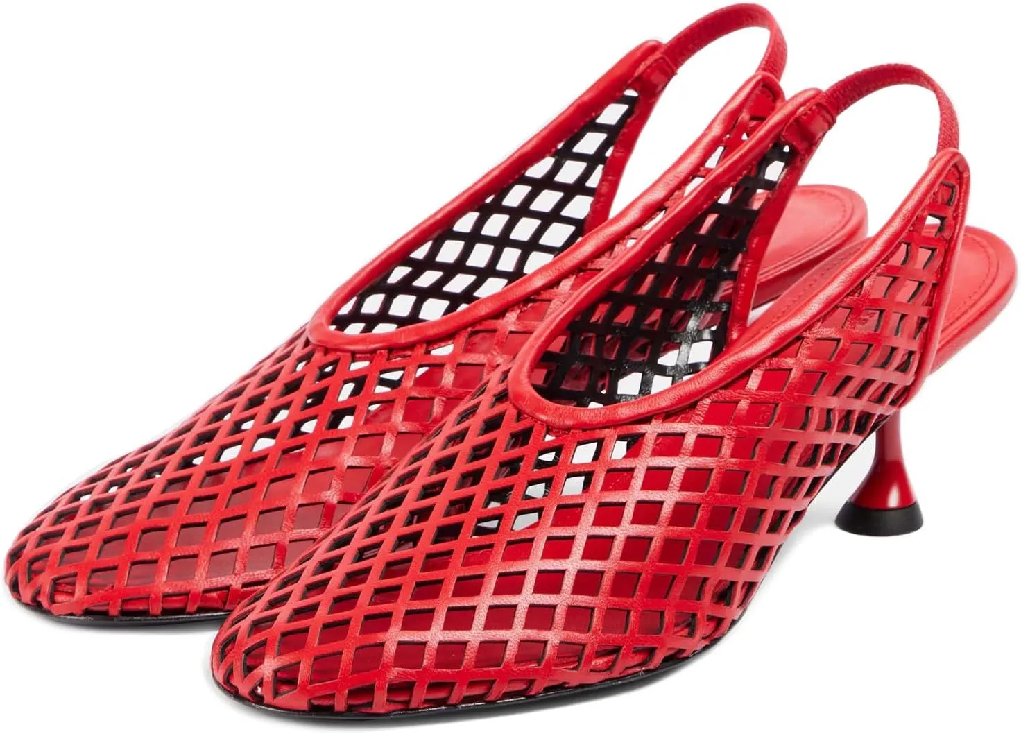 Goolita Perforated Mesh Slingback Heels For Women, Closed Round Toe Kitten Heels Pumps Elastic Slip On Dress Pumps Shoes