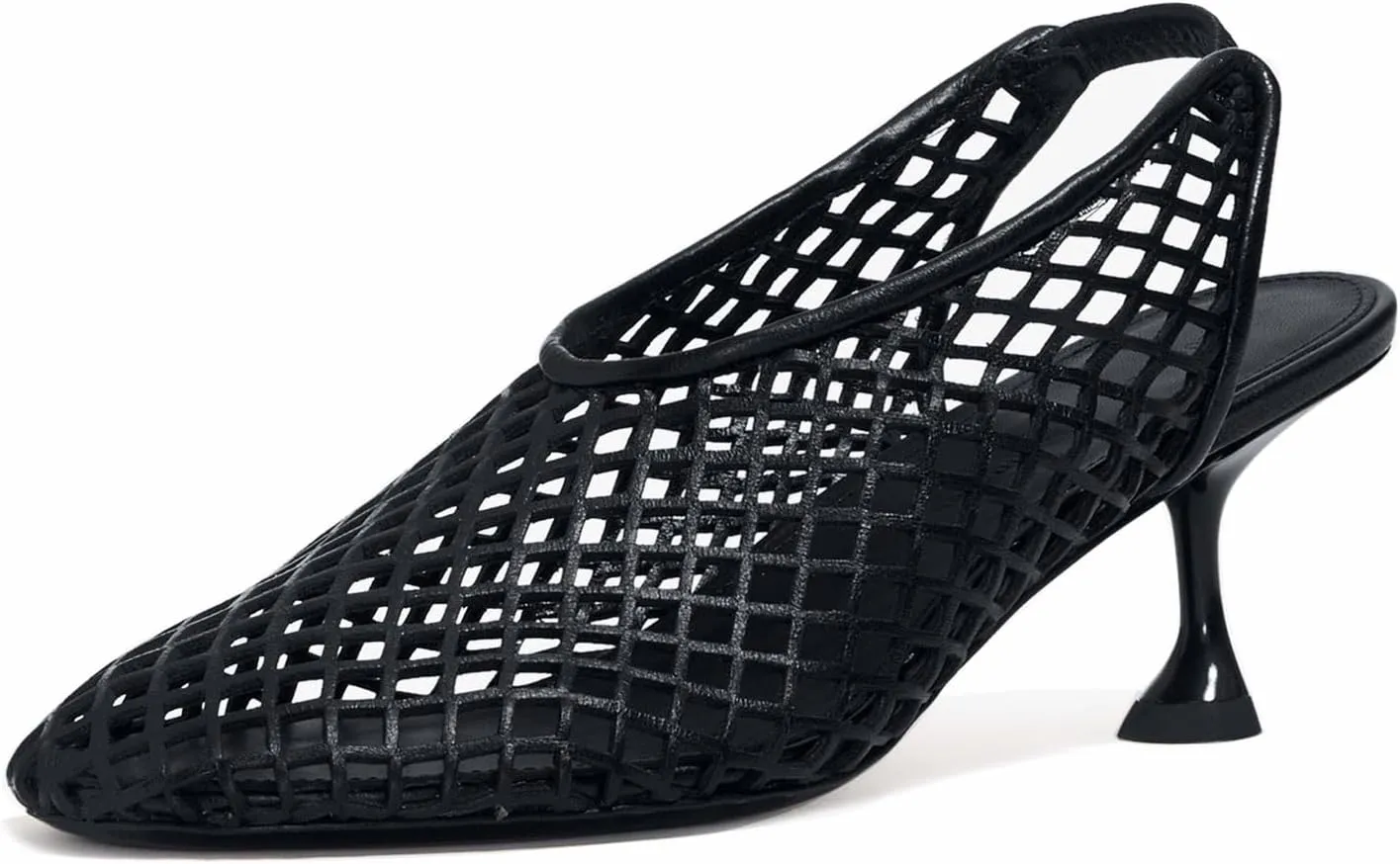 Goolita Perforated Mesh Slingback Heels For Women, Closed Round Toe Kitten Heels Pumps Elastic Slip On Dress Pumps Shoes