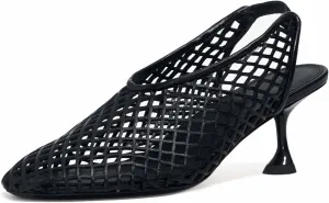 Goolita Perforated Mesh Slingback Heels For Women, Closed Round Toe Kitten Heels Pumps Elastic Slip On Dress Pumps Shoes