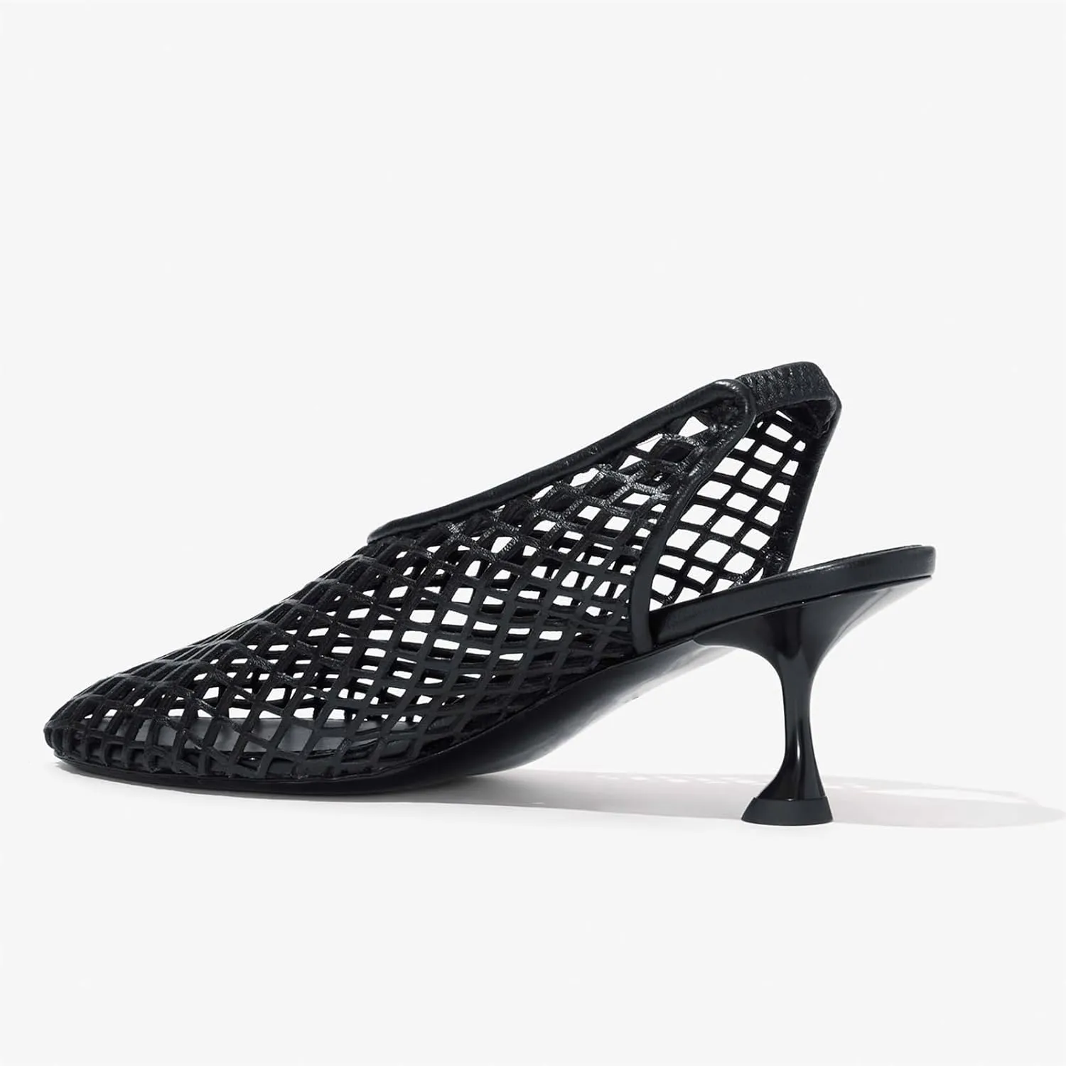Goolita Perforated Mesh Slingback Heels For Women, Closed Round Toe Kitten Heels Pumps Elastic Slip On Dress Pumps Shoes