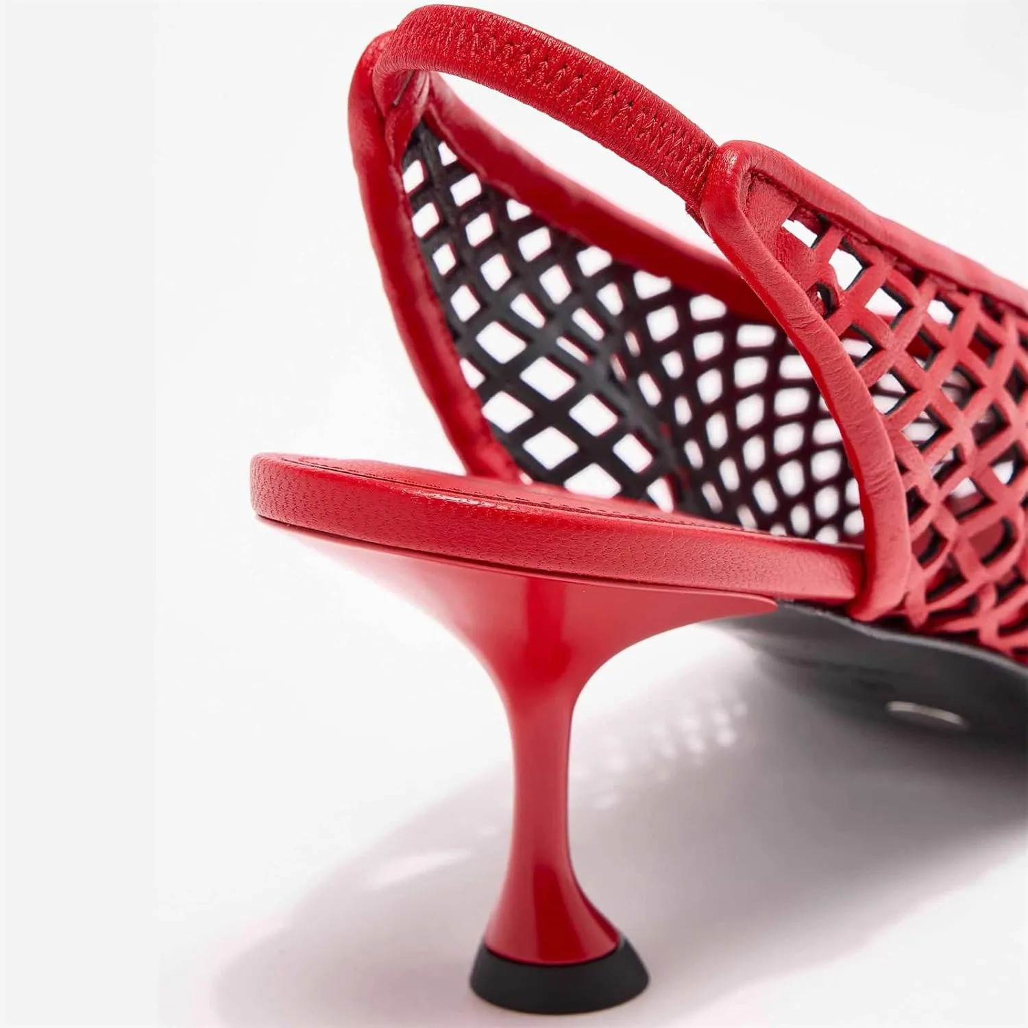 Goolita Perforated Mesh Slingback Heels For Women, Closed Round Toe Kitten Heels Pumps Elastic Slip On Dress Pumps Shoes