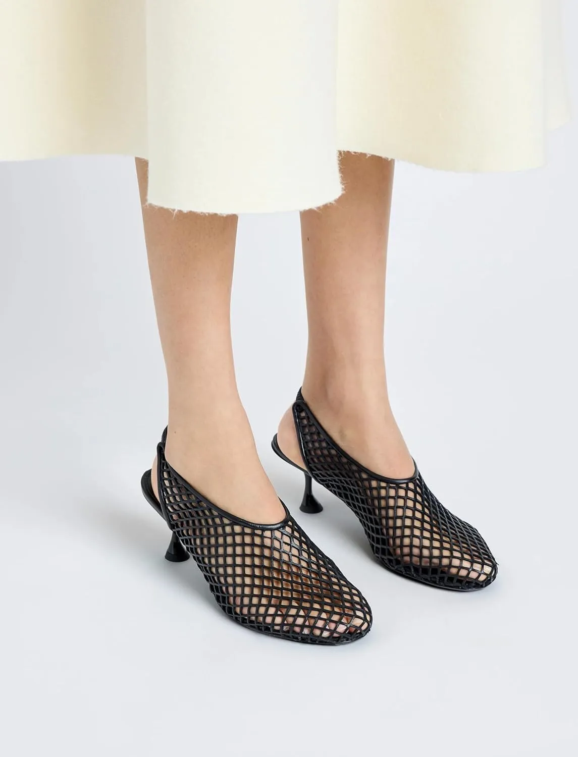 Goolita Perforated Mesh Slingback Heels For Women, Closed Round Toe Kitten Heels Pumps Elastic Slip On Dress Pumps Shoes