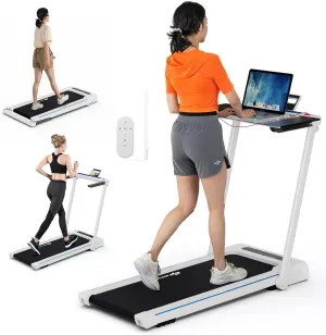 Goplus 3-in-1 Treadmill with Large Desk, 2.5HP Folding Electric Treadmills, LED Display, Remote Control, Blue Tooth Speakers, Walking Jogging Machine for Home/Office Use