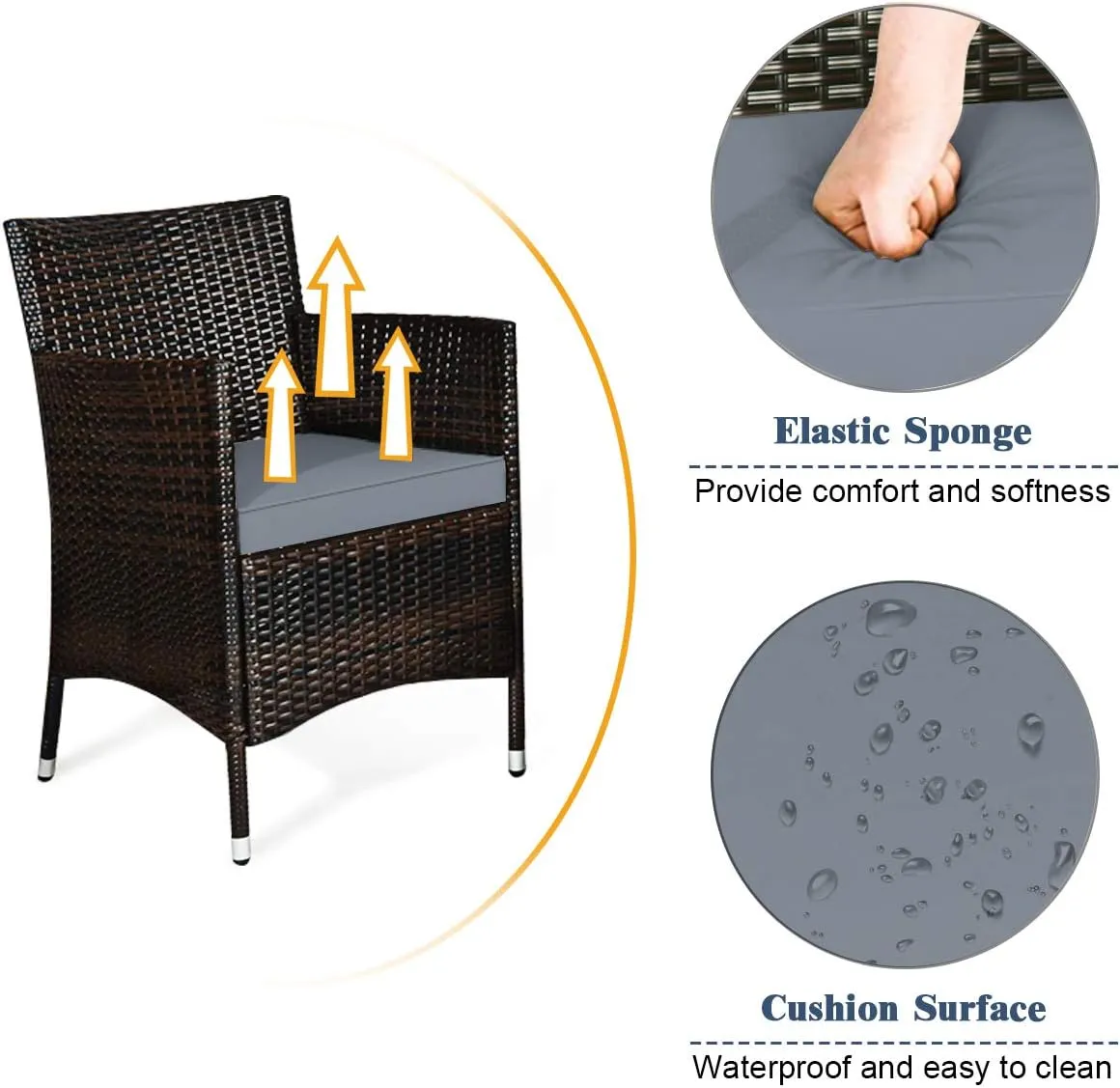 Goplus 4-Piece Rattan Patio Set, Outdoor/Indoor Wicker Conversation Set for Pool, Backyard, Lawn, Wicker Chairs and Sofa with Soft Cushion, Rattan Furniture with Tempered Glass Coffee Table