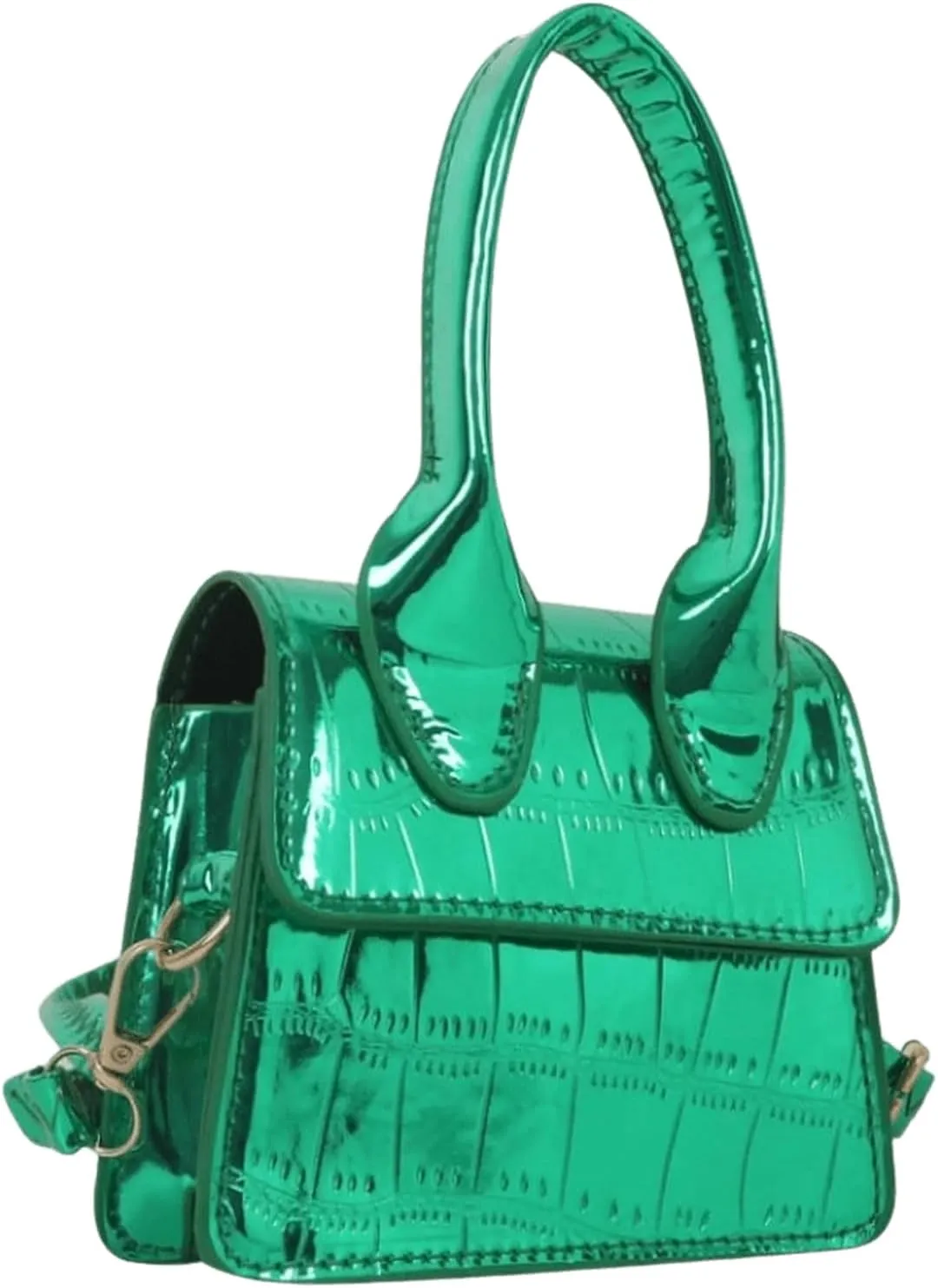 GORGLITTER Women's Crocodile Embossed Mini Square Bag Metallic Top Handle Crossbody Handbag Flap Clutch Bags
