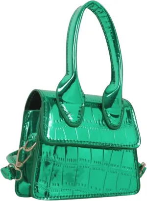 GORGLITTER Women's Crocodile Embossed Mini Square Bag Metallic Top Handle Crossbody Handbag Flap Clutch Bags