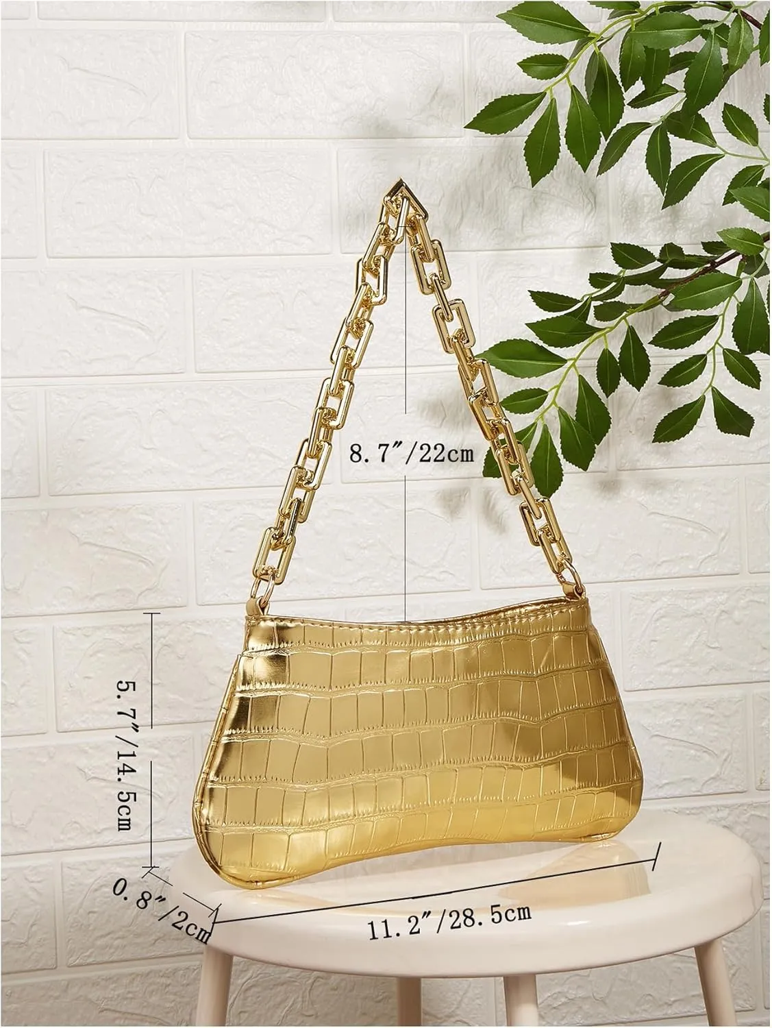 GORGLITTER Women's Metallic Shoulder Bag Crocodile Embossed Clutch Purse Chain Zipper Closure Funky Handbag