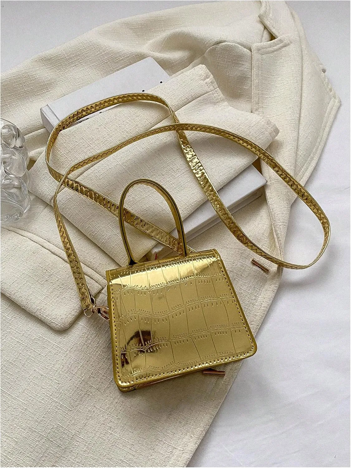 GORGLITTER Women's Mini Purse Crocodile Embossed Shoulder Square Bag Y2K Crossbody Bags
