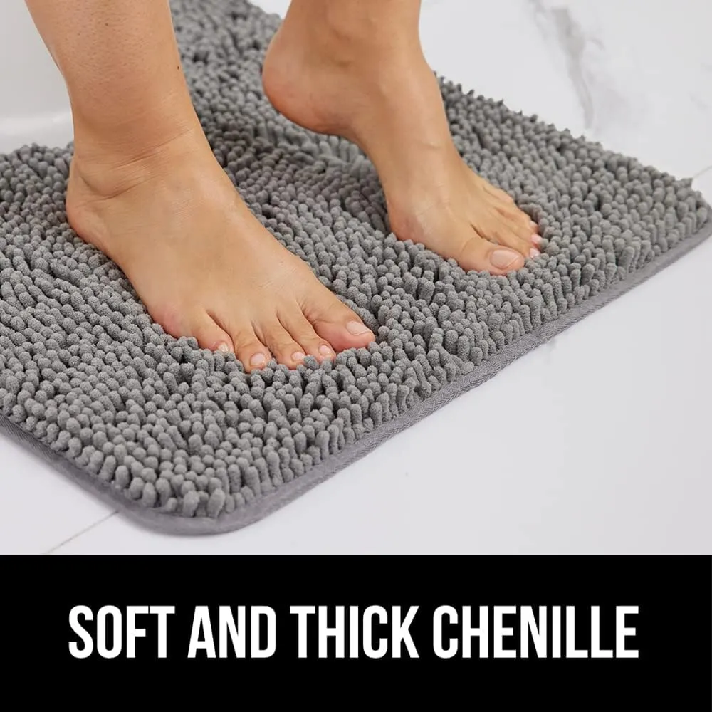 GORILLA GRIP Bath Rug Mat 30x20, Thick Soft Absorbent Chenille, Quick Dry Microfiber Mats, Rubber Backing Machine Washable Shower Floor Rugs, Bathmat Runner, Bathroom Home Decor Accessories, Grey
