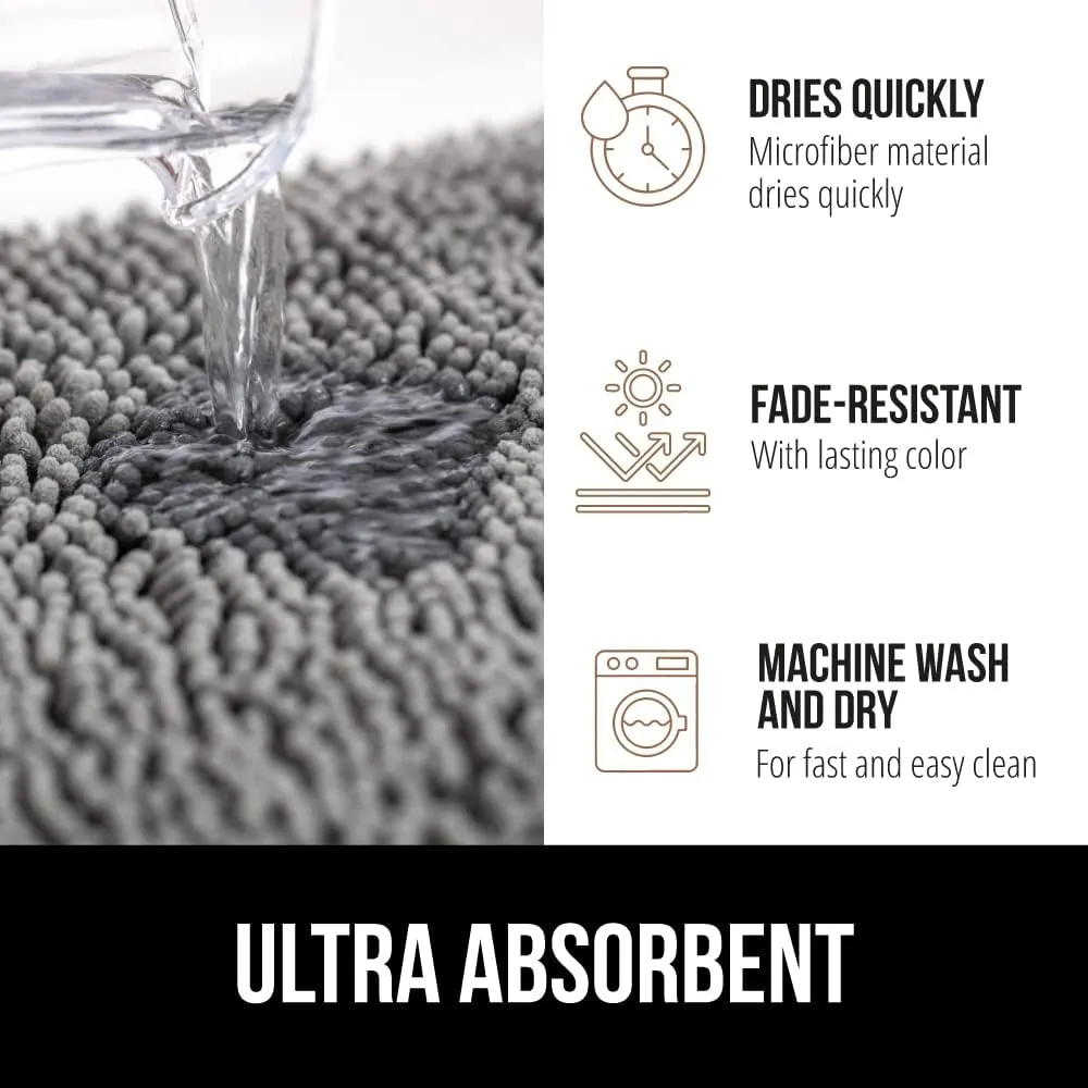GORILLA GRIP Bath Rug Mat 30x20, Thick Soft Absorbent Chenille, Quick Dry Microfiber Mats, Rubber Backing Machine Washable Shower Floor Rugs, Bathmat Runner, Bathroom Home Decor Accessories, Grey