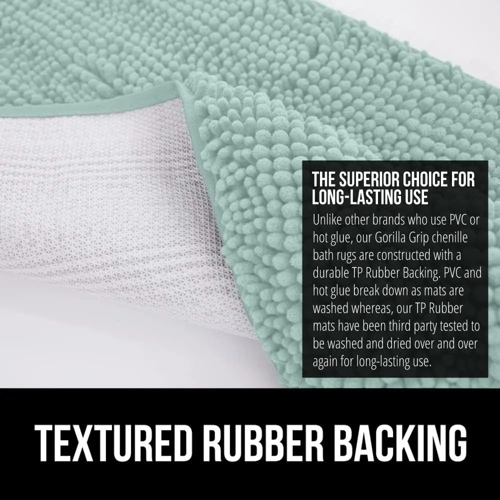 GORILLA GRIP Bath Rug Mat 30x20, Thick Soft Absorbent Chenille, Quick Dry Microfiber Mats, Rubber Backing Machine Washable Shower Floor Rugs, Bathmat Runner, Bathroom Home Decor Accessories, Seablue