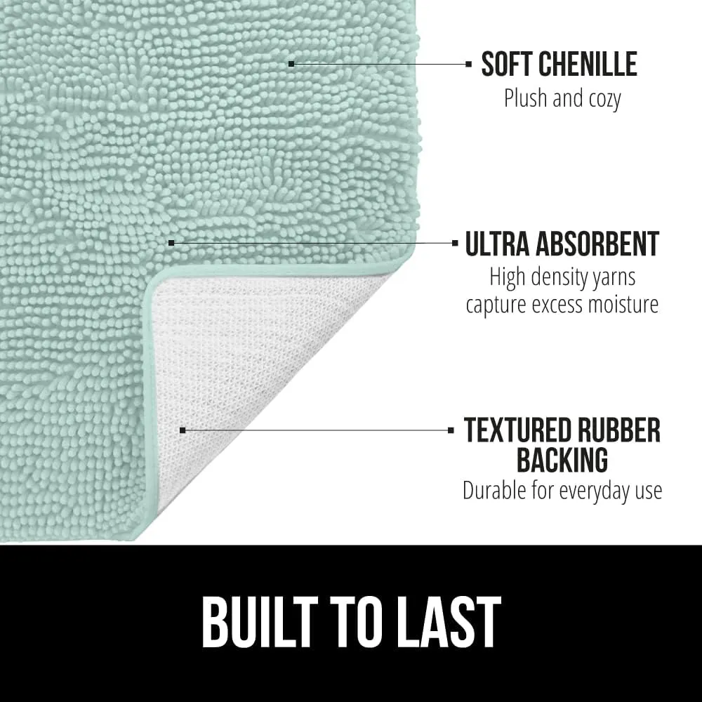 GORILLA GRIP Bath Rug Mat 30x20, Thick Soft Absorbent Chenille, Quick Dry Microfiber Mats, Rubber Backing Machine Washable Shower Floor Rugs, Bathmat Runner, Bathroom Home Decor Accessories, Seablue