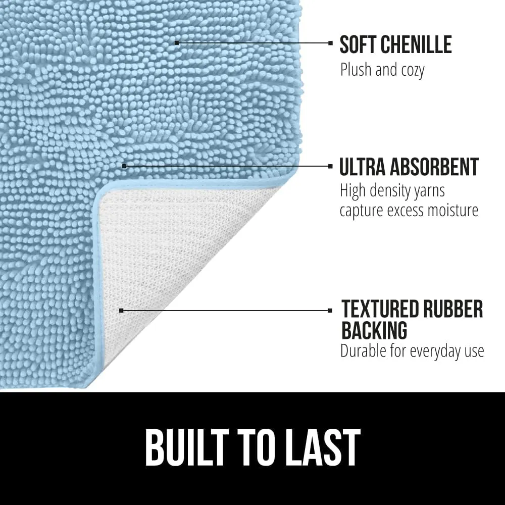 GORILLA GRIP Bath Rug Mat 30x20, Thick Soft Absorbent Chenille, Quick Dry Microfiber Mats, Rubber Backing Machine Washable Shower Floor Rugs, Bathmat Runner, Bathroom Home Decor Accessories, Sky Blue