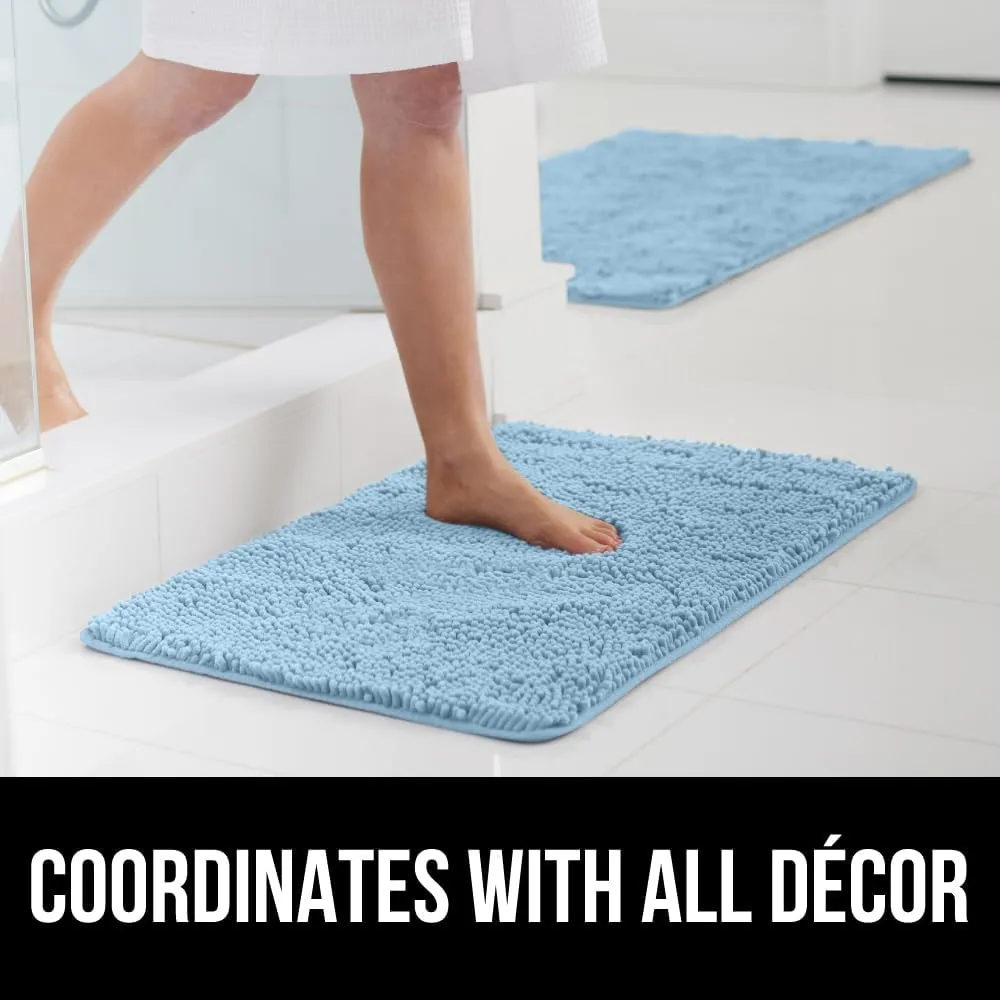 GORILLA GRIP Bath Rug Mat 30x20, Thick Soft Absorbent Chenille, Quick Dry Microfiber Mats, Rubber Backing Machine Washable Shower Floor Rugs, Bathmat Runner, Bathroom Home Decor Accessories, Sky Blue