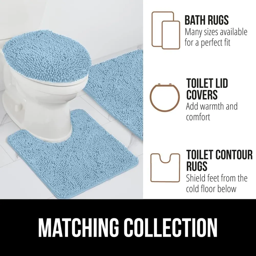 GORILLA GRIP Bath Rug Mat 30x20, Thick Soft Absorbent Chenille, Quick Dry Microfiber Mats, Rubber Backing Machine Washable Shower Floor Rugs, Bathmat Runner, Bathroom Home Decor Accessories, Sky Blue