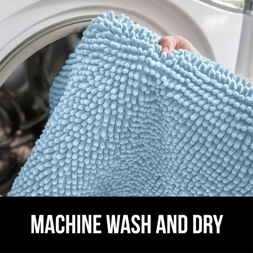 GORILLA GRIP Bath Rug Mat 30x20, Thick Soft Absorbent Chenille, Quick Dry Microfiber Mats, Rubber Backing Machine Washable Shower Floor Rugs, Bathmat Runner, Bathroom Home Decor Accessories, Sky Blue