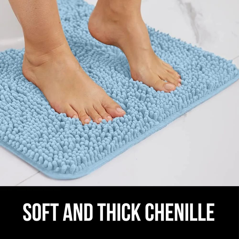 GORILLA GRIP Bath Rug Mat 30x20, Thick Soft Absorbent Chenille, Quick Dry Microfiber Mats, Rubber Backing Machine Washable Shower Floor Rugs, Bathmat Runner, Bathroom Home Decor Accessories, Sky Blue