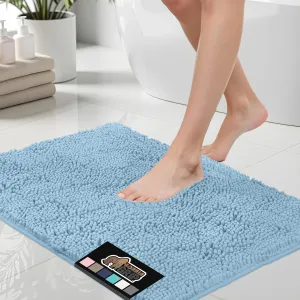 GORILLA GRIP Bath Rug Mat 30x20, Thick Soft Absorbent Chenille, Quick Dry Microfiber Mats, Rubber Backing Machine Washable Shower Floor Rugs, Bathmat Runner, Bathroom Home Decor Accessories, Sky Blue