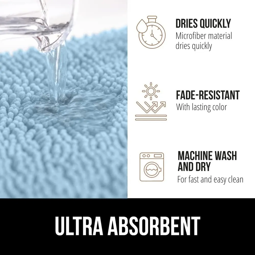 GORILLA GRIP Bath Rug Mat 30x20, Thick Soft Absorbent Chenille, Quick Dry Microfiber Mats, Rubber Backing Machine Washable Shower Floor Rugs, Bathmat Runner, Bathroom Home Decor Accessories, Sky Blue