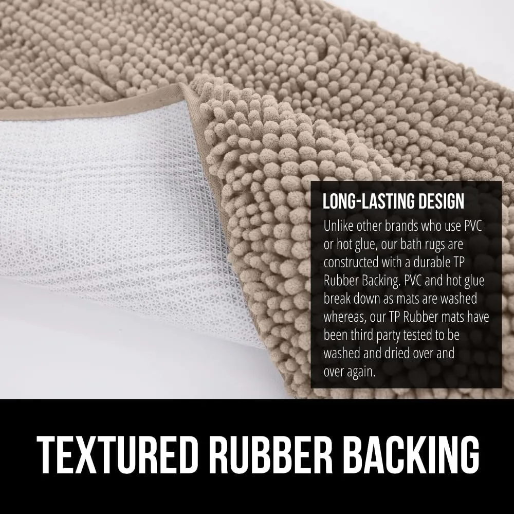 GORILLA GRIP Bath Rug Mat 42x24, Thick Soft Absorbent Chenille, Quick Dry Microfiber Mats, Rubber Backing Machine Washable Shower Floor Rugs, Bathmat Runner, Bathroom Home Decor Accessories, Beige