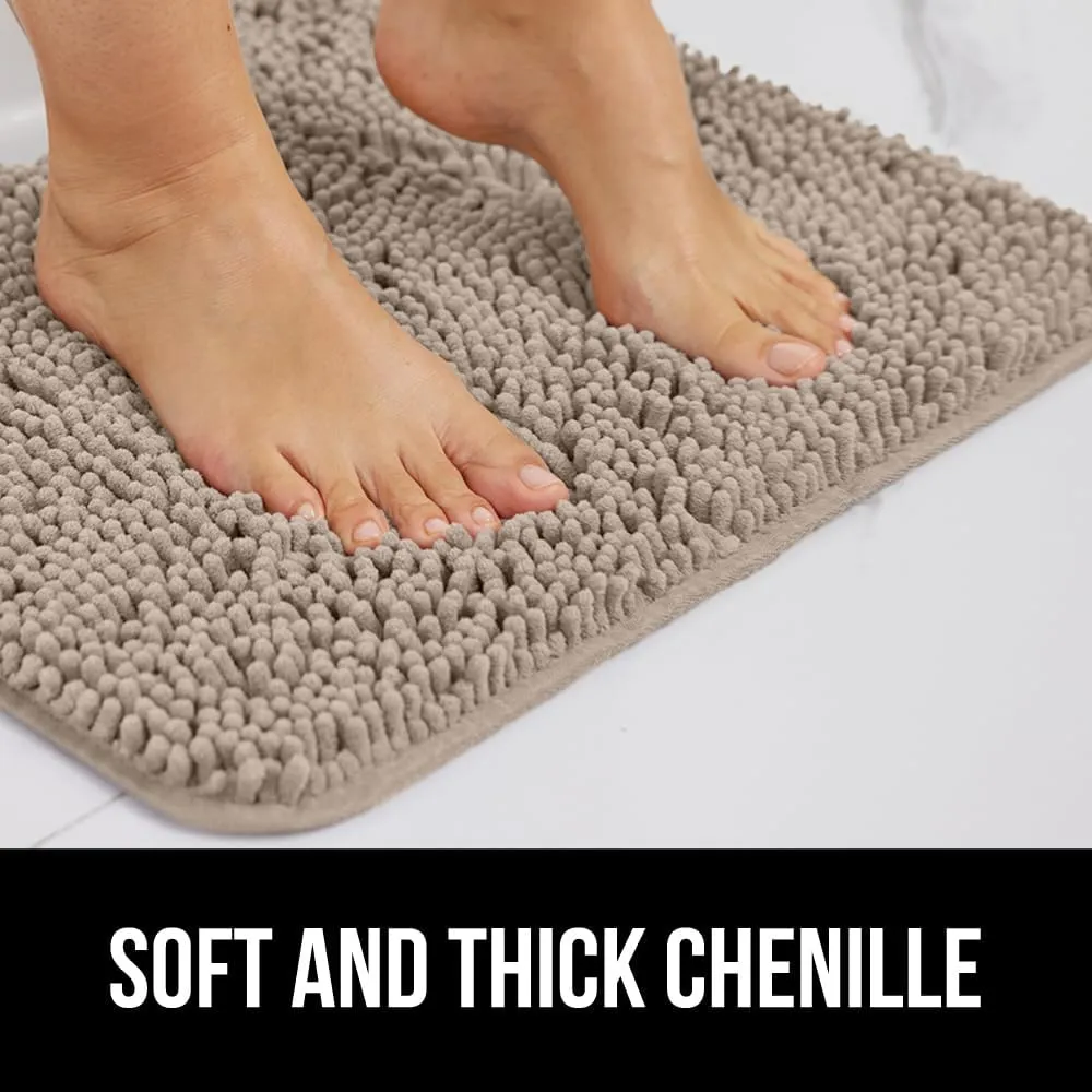 GORILLA GRIP Bath Rug Mat 42x24, Thick Soft Absorbent Chenille, Quick Dry Microfiber Mats, Rubber Backing Machine Washable Shower Floor Rugs, Bathmat Runner, Bathroom Home Decor Accessories, Beige