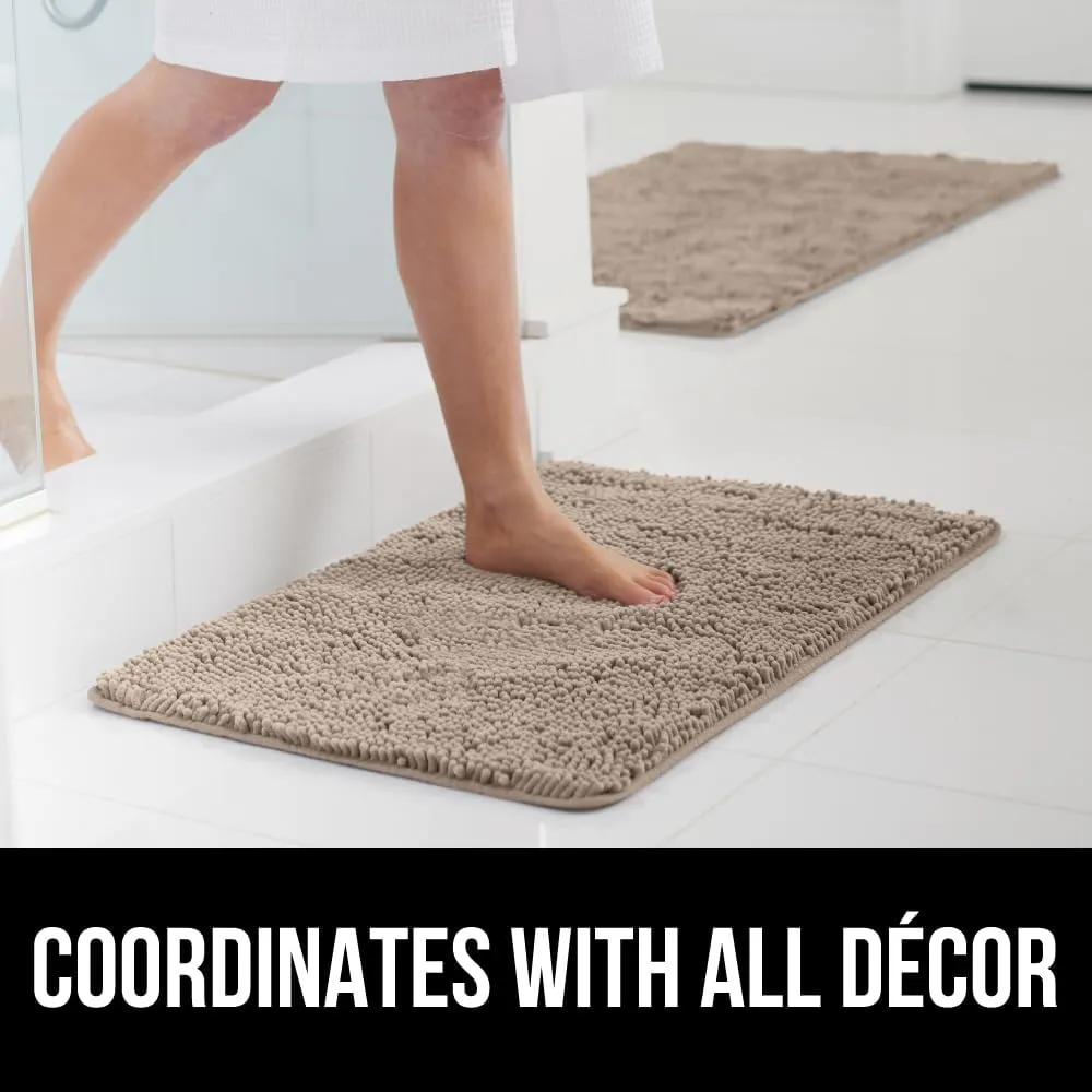 GORILLA GRIP Bath Rug Mat 42x24, Thick Soft Absorbent Chenille, Quick Dry Microfiber Mats, Rubber Backing Machine Washable Shower Floor Rugs, Bathmat Runner, Bathroom Home Decor Accessories, Beige