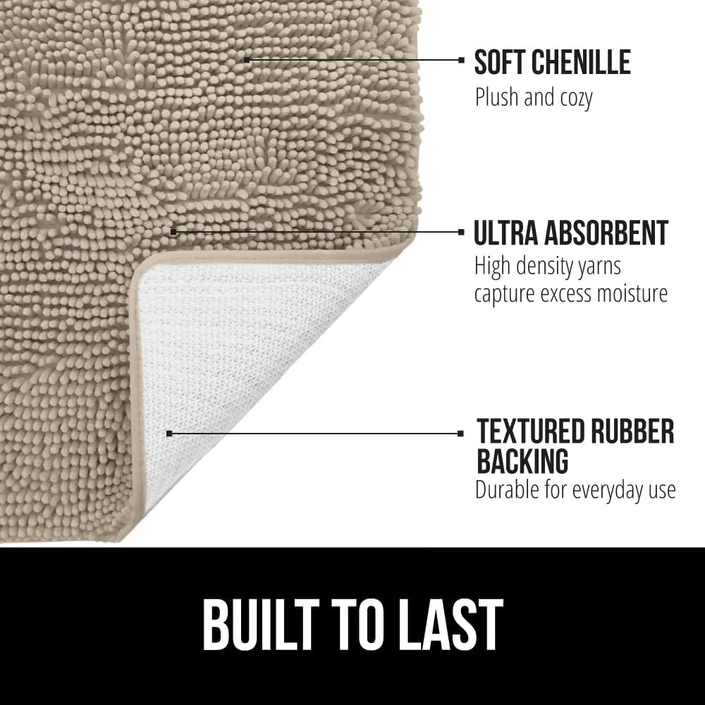 GORILLA GRIP Bath Rug Mat 42x24, Thick Soft Absorbent Chenille, Quick Dry Microfiber Mats, Rubber Backing Machine Washable Shower Floor Rugs, Bathmat Runner, Bathroom Home Decor Accessories, Beige