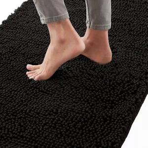 GORILLA GRIP Bath Rug Mat 42x24, Thick Soft Absorbent Chenille, Quick Dry Microfiber Mats, Rubber Backing Machine Washable Shower Floor Rugs, Bathmat Runner, Bathroom Home Decor Accessories, Black