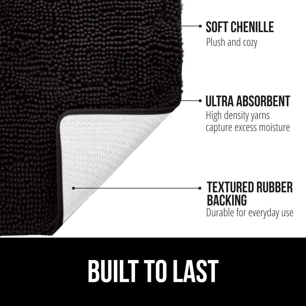GORILLA GRIP Bath Rug Mat 42x24, Thick Soft Absorbent Chenille, Quick Dry Microfiber Mats, Rubber Backing Machine Washable Shower Floor Rugs, Bathmat Runner, Bathroom Home Decor Accessories, Black