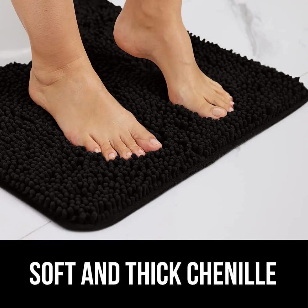 GORILLA GRIP Bath Rug Mat 42x24, Thick Soft Absorbent Chenille, Quick Dry Microfiber Mats, Rubber Backing Machine Washable Shower Floor Rugs, Bathmat Runner, Bathroom Home Decor Accessories, Black