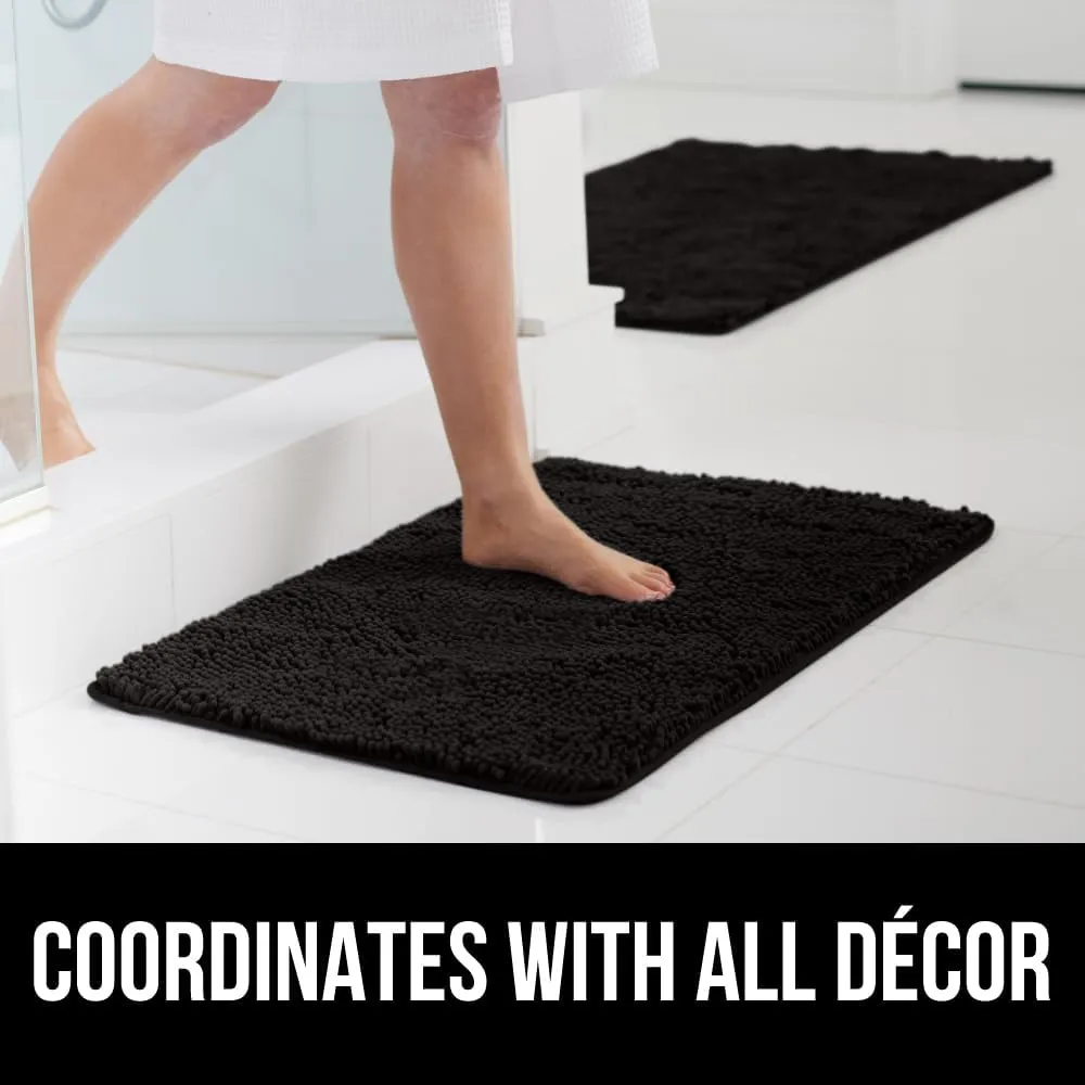GORILLA GRIP Bath Rug Mat 42x24, Thick Soft Absorbent Chenille, Quick Dry Microfiber Mats, Rubber Backing Machine Washable Shower Floor Rugs, Bathmat Runner, Bathroom Home Decor Accessories, Black