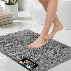GORILLA GRIP Bath Rug Mat 42x24, Thick Soft Absorbent Chenille, Quick Dry Microfiber Mats, Rubber Backing Machine Washable Shower Floor Rugs, Bathmat Runner, Bathroom Home Decor Accessories, Grey