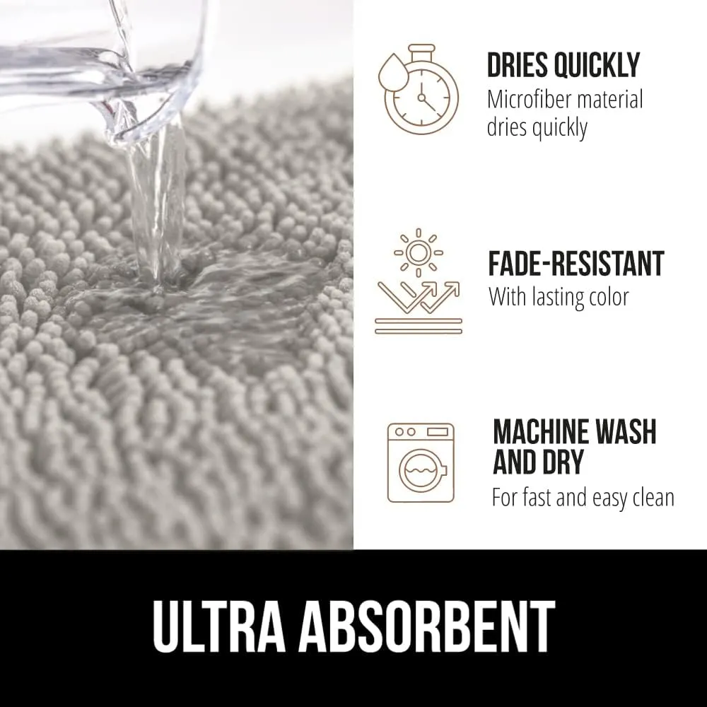 GORILLA GRIP Bath Rug Mat 42x24, Thick Soft Absorbent Chenille, Quick Dry Microfiber Mats, Rubber Backing Machine Washable Shower Floor Rugs, Bathmat Runner, Bathroom Home Decor Accessories Light Gray