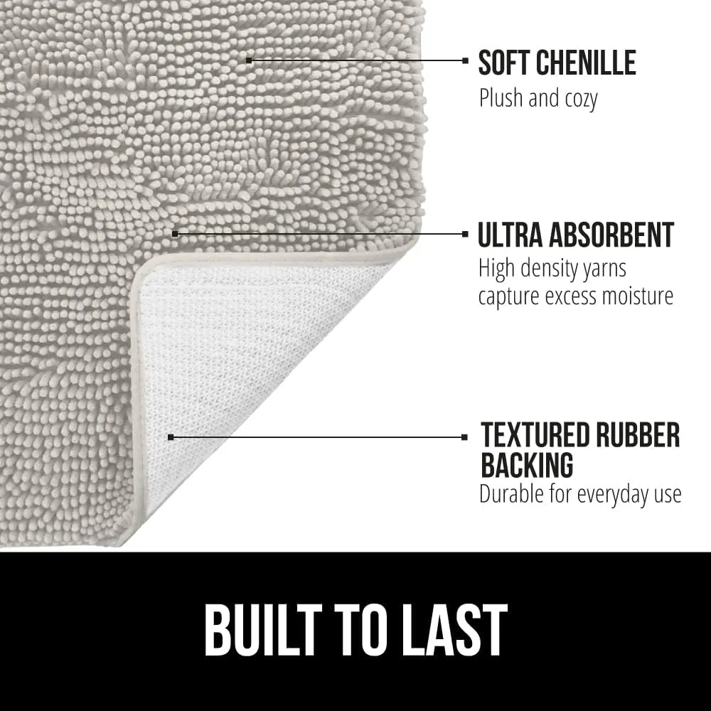GORILLA GRIP Bath Rug Mat 42x24, Thick Soft Absorbent Chenille, Quick Dry Microfiber Mats, Rubber Backing Machine Washable Shower Floor Rugs, Bathmat Runner, Bathroom Home Decor Accessories Light Gray