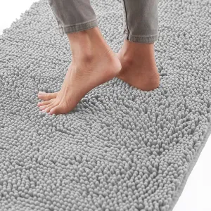 GORILLA GRIP Bath Rug Mat 42x24, Thick Soft Absorbent Chenille, Quick Dry Microfiber Mats, Rubber Backing Machine Washable Shower Floor Rugs, Bathmat Runner, Bathroom Home Decor Accessories Light Gray
