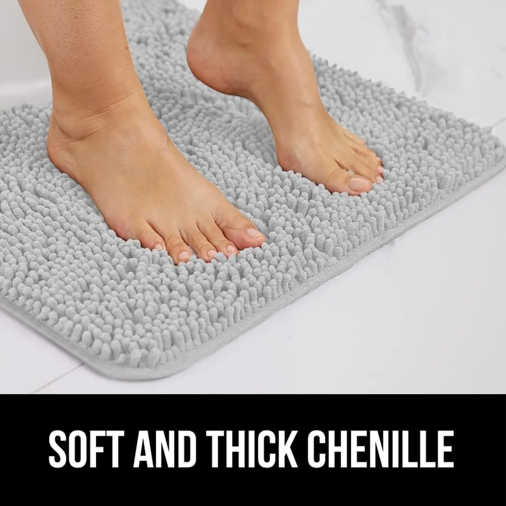GORILLA GRIP Bath Rug Mat 42x24, Thick Soft Absorbent Chenille, Quick Dry Microfiber Mats, Rubber Backing Machine Washable Shower Floor Rugs, Bathmat Runner, Bathroom Home Decor Accessories Light Gray