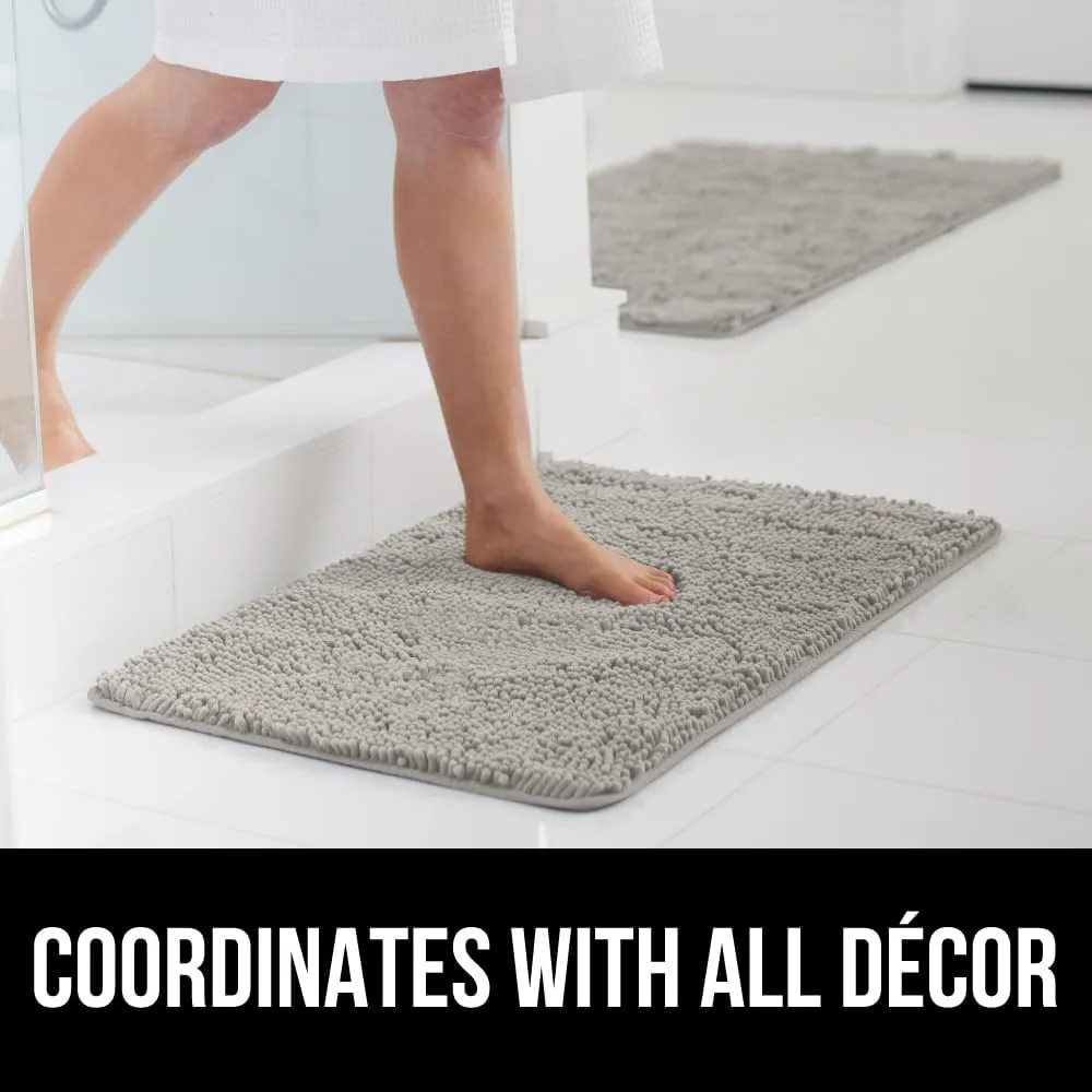 GORILLA GRIP Bath Rug Mat 42x24, Thick Soft Absorbent Chenille, Quick Dry Microfiber Mats, Rubber Backing Machine Washable Shower Floor Rugs, Bathmat Runner, Bathroom Home Decor Accessories Light Gray